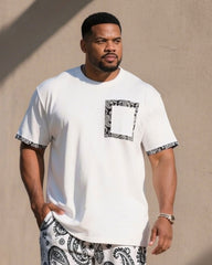 Big & Tall Men's Fashion Paisley Pocket Printed Feature Cuff Contrast Stitching T-Shirt Shorts Set