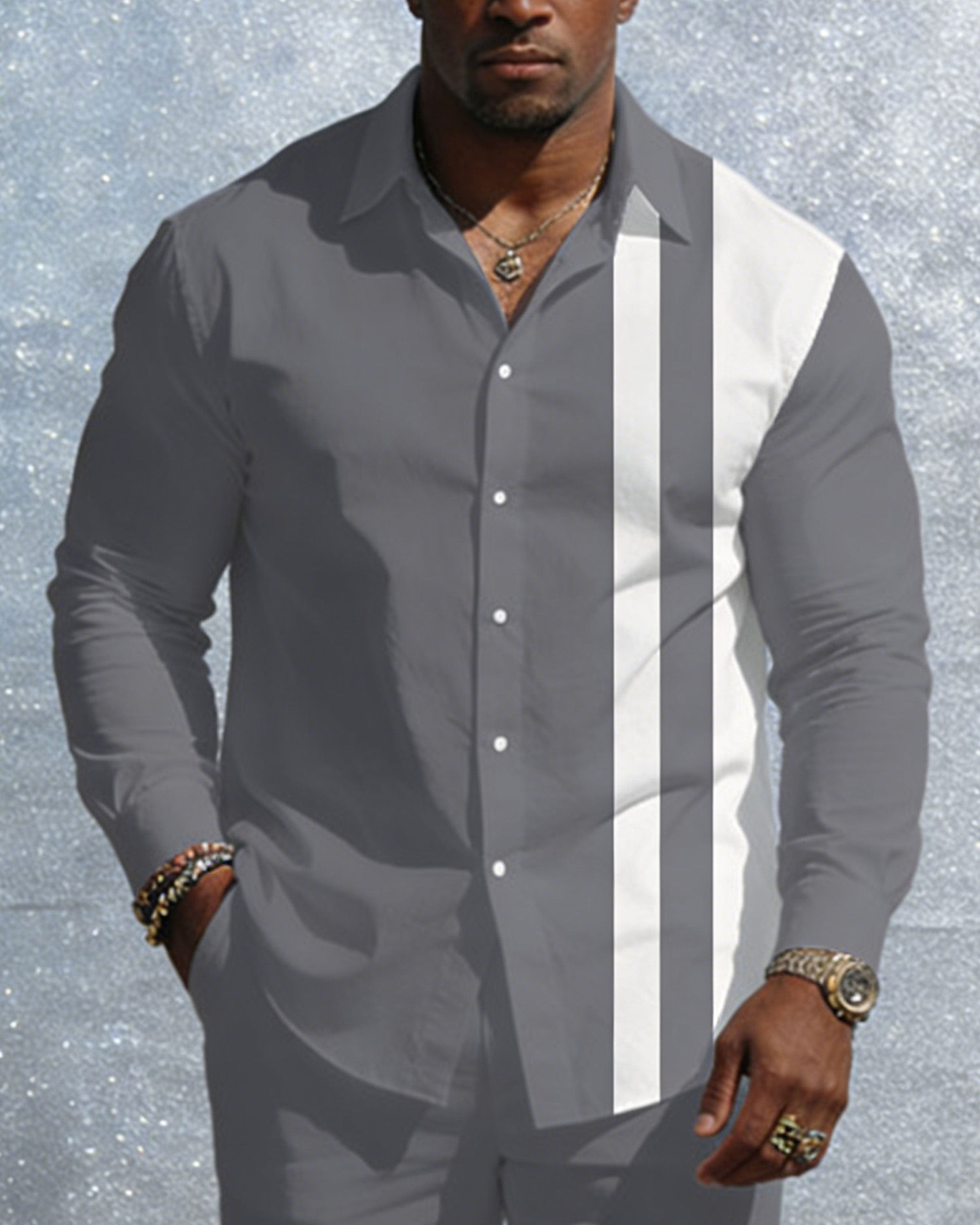Men's Plus Size Casual Simple Party Dating White & Grey New Arrival Anti-Wrinkle Long Sleeve Shirt Trousers Business Casual Suit