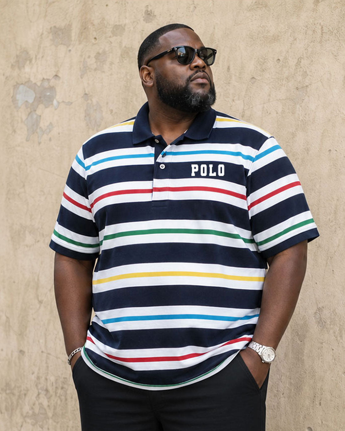Big & Tall Men's Colorful Pinstripe Classic Polo Shirt Short Sleeve Shorts Set