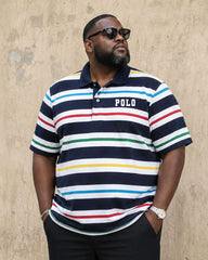 Big & Tall Men's Colorful Pinstripe Classic Polo Shirt Short Sleeve Shorts Set