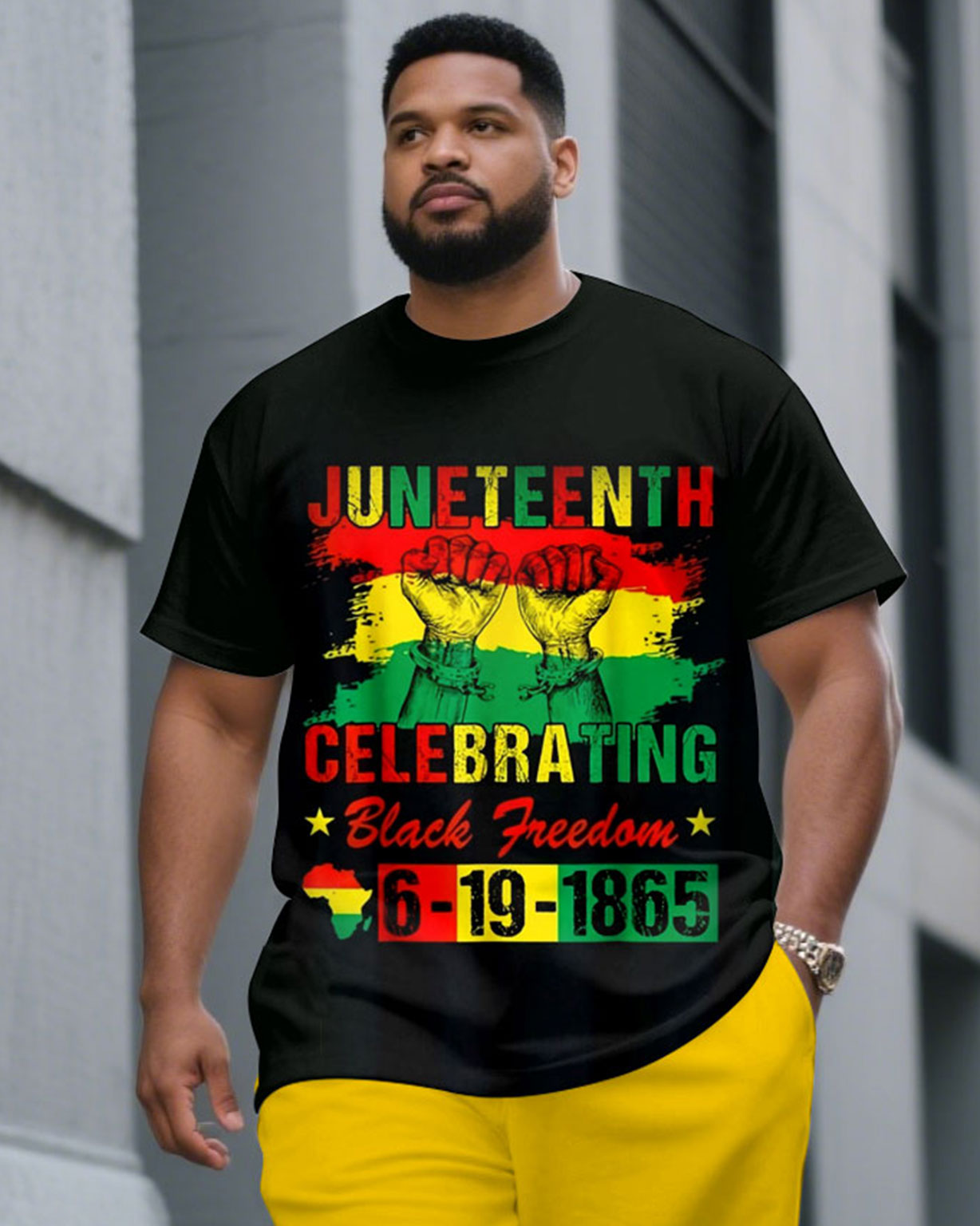 Big & Tall Men' June Festival Celebrates Black Free Short Sleeve T-Shirt Shorts Set
