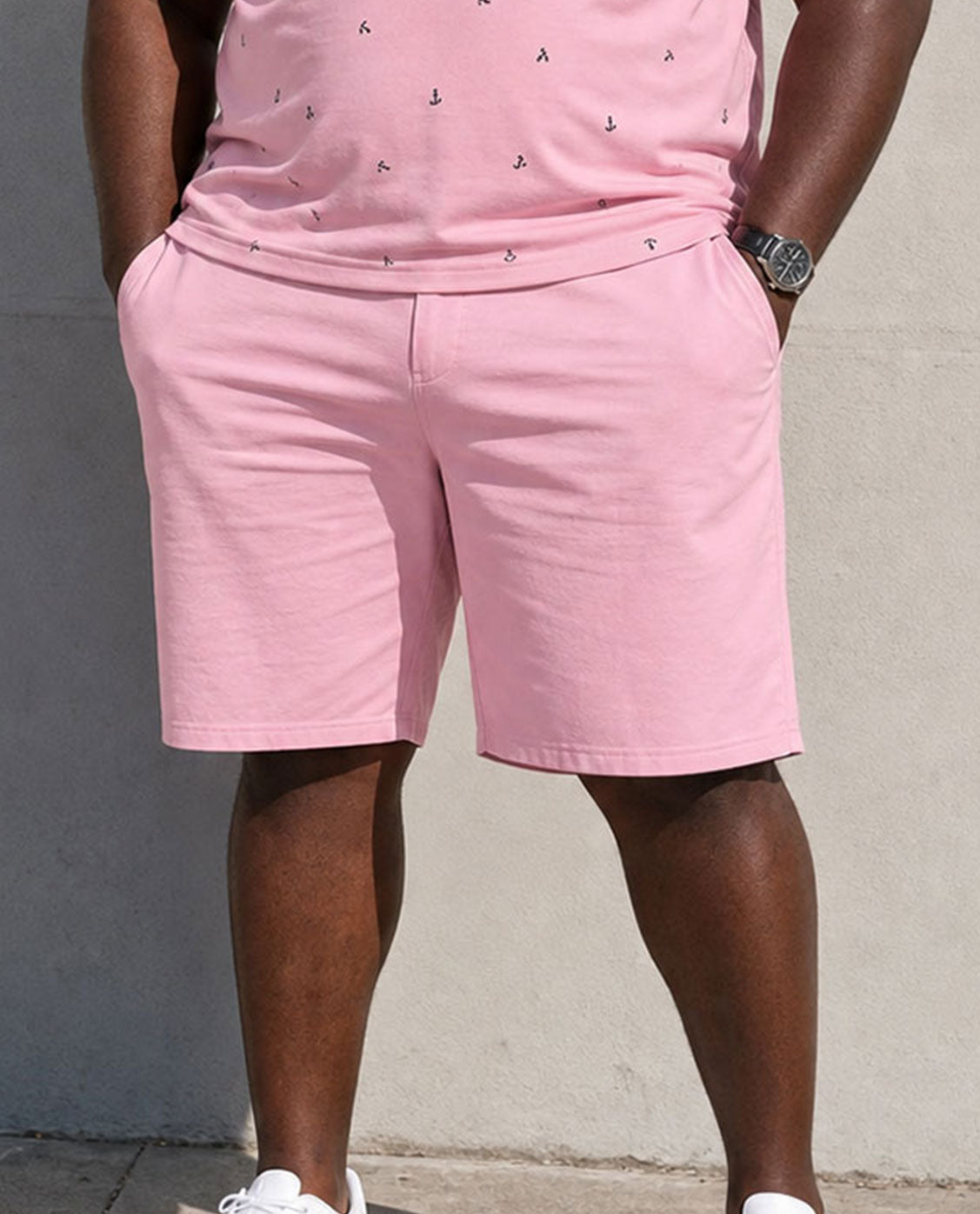 Big & Tall Men's Simple Casual Daily Travel Party Dating Holiday Pink Barb Full Printed POLO Shirt Short Sleeve Shorts Set