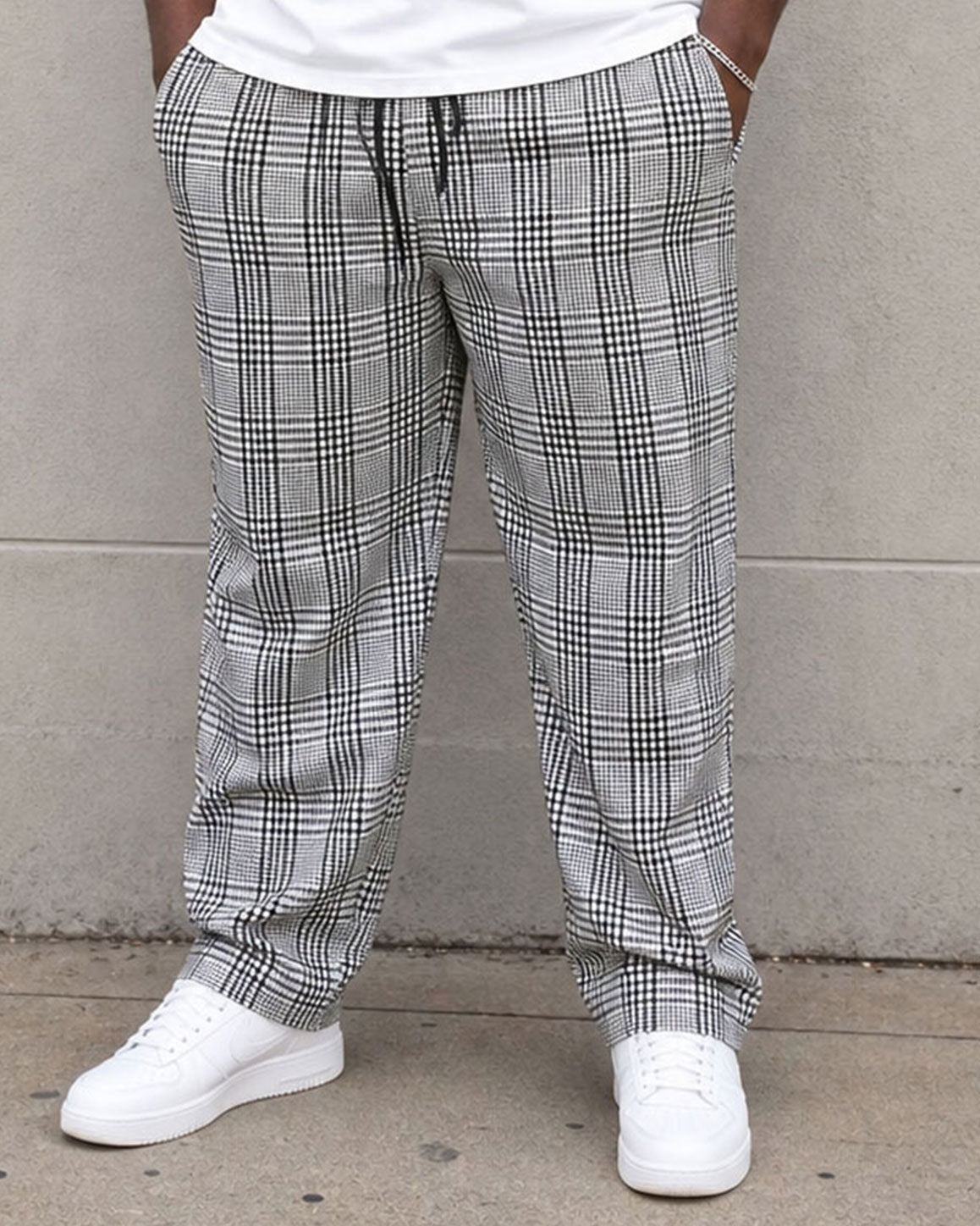 Big & Tall Men's Check Stitching Contrast Color Chest Slogan Printed Short Sleeve T-shirt Sports Pants Suit