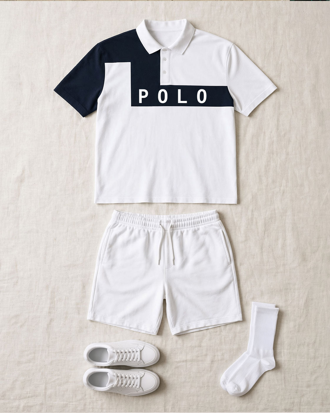Big & Tall Men's Irregular Geometric Contrast Color Letter Printed POLO Shirt Short Sleeve Shorts Set
