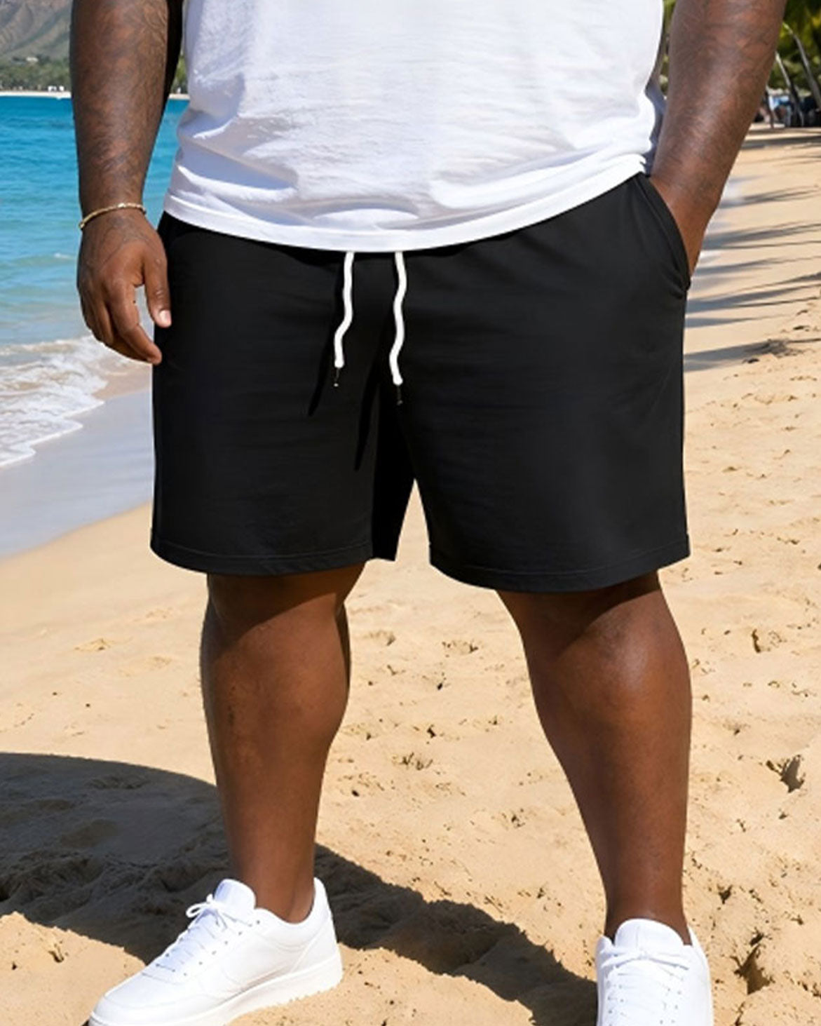 Big & Tall Men's Black & White Floral Block Print Tank Top Shorts Set