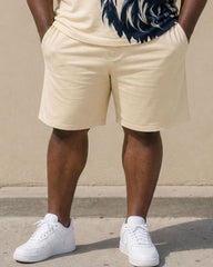 Big & Tall Men's Daily Leisure Holiday Party Large Lion Positioning Printed POLO Shirt Short Sleeve Shorts Set