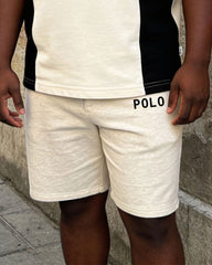 Big & Tall Men's Shoulder Side Waist Irregular Contrast Stitching Chest Small Label Printed POLO Shirt Short Sleeve Shorts Suit