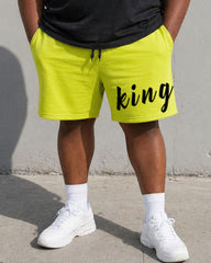 Big & Tall Men's Basketball King "king" Slogan Printed Short Sleeve T-shirt Shorts Set