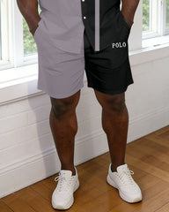 Men's Plus Size Black & Grey Contrast Short Sleeve Shirt Pants Set