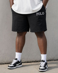Big & Tall Men's Sleeve Printed Large Slogan POLO Short Sleeve Shorts Set