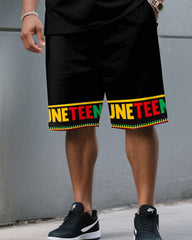 Freedom, Equality Memorial Ancestors June Festival Short-sleeved T-shirt Shorts Men's Loose Plus Size Set