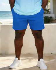 Men's Large Size Blue Gradient Chest Hawaiian Print Short Sleeve T-Shirt Shorts Set