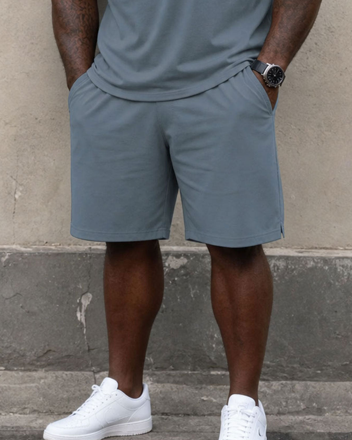 Big & Tall Men's Daily Travel Holiday Neck Stitching Chest Pony Printed POLO Shirt Short Sleeve Shorts Set