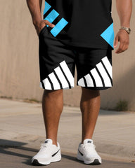 Big & Tall Men' Classic Geometric Street Fashion Young Short Sleeve T-Shirt Shorts Set