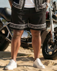 Big & Tall Men's Simple Holiday Casual Hawaiian Black Short Sleeve Cardigan Shirt Shorts Set
