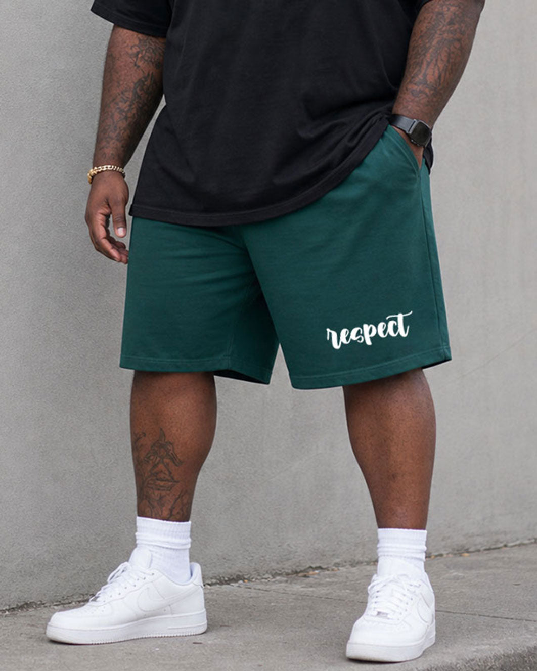 Big & Tall Men's Respect Slogan Print Short Sleeve T-Shirt Shorts Set