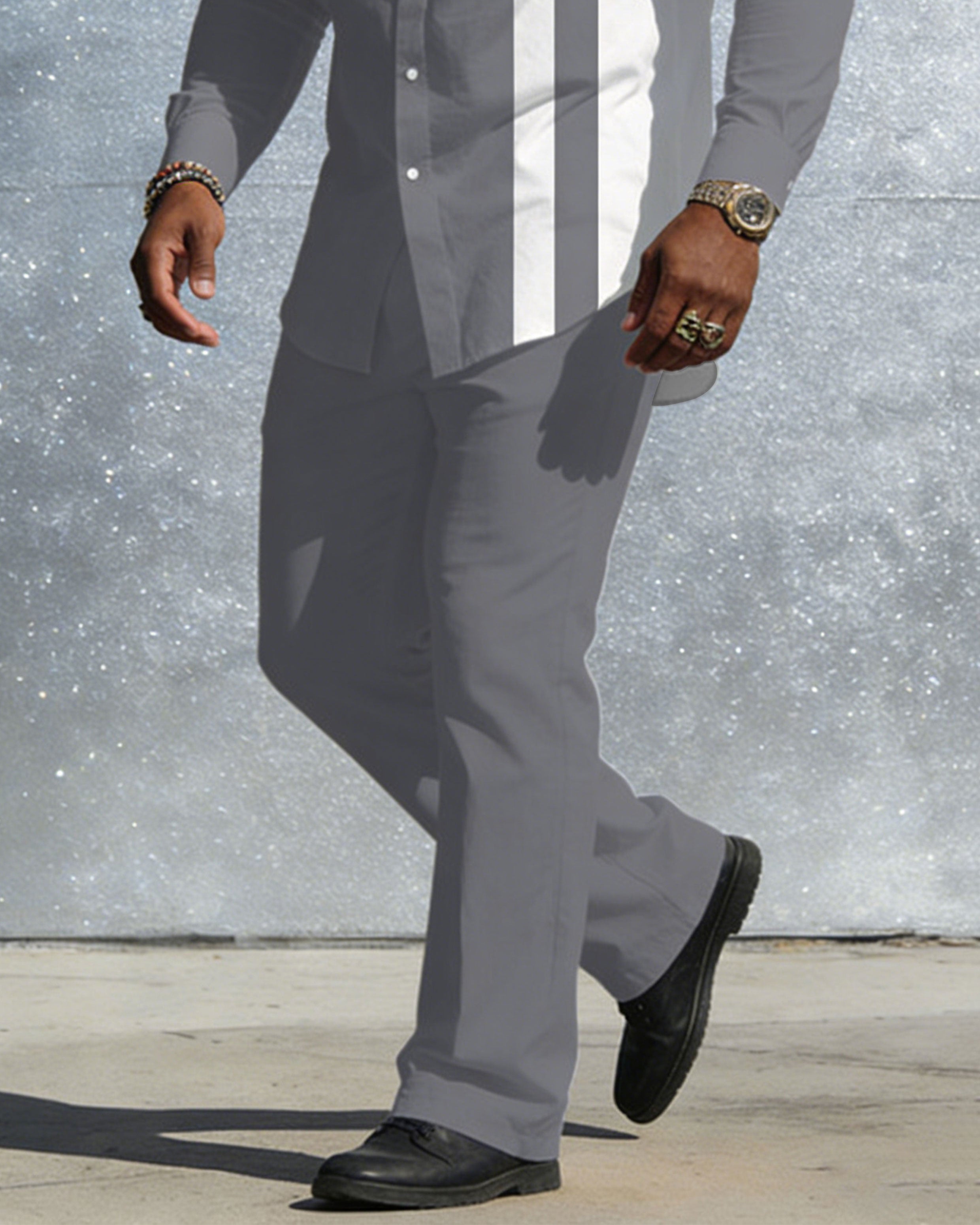 Men's Plus Size Casual Simple Party Dating White & Grey New Arrival Anti-Wrinkle Long Sleeve Shirt Trousers Business Casual Suit