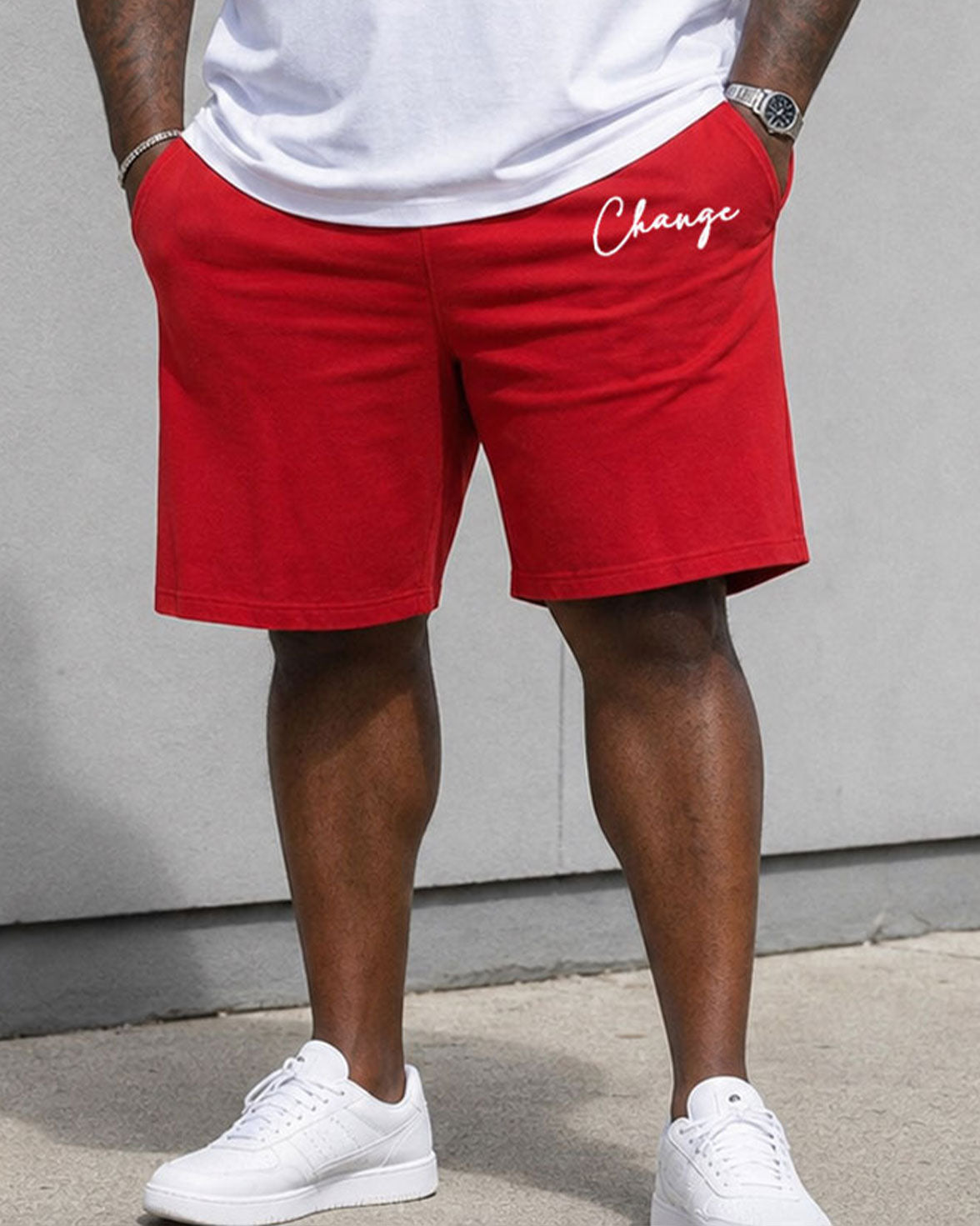Big & Tall Men's Daily Leisure Travel Party Red Striped Short Sleeve T-Shirt Shorts Set
