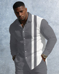 Men's Plus Size Casual Simple Party Dating White & Grey New Arrival Anti-Wrinkle Long Sleeve Shirt Trousers Business Casual Suit