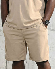 Big & Tall Men's Black & Khaki Simple Daily Holiday Short Sleeve T-Shirt Shorts Set