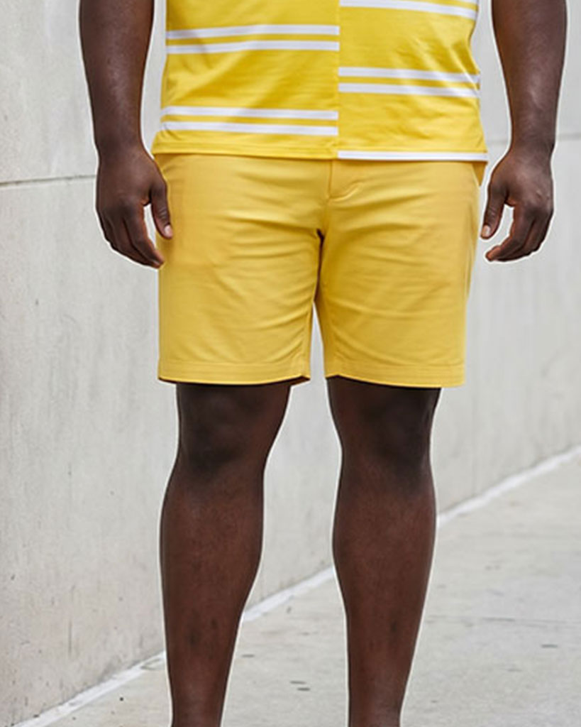 Big & Tall Men's Yellow Misplaced Stripe Design POLO Shirt Short Sleeve Shorts Set