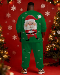 Big & Tall Men's Santa Claus Cartoon Love Print Long Sleeve T-Shirt Pants Set
