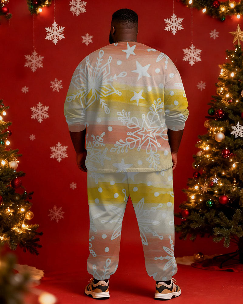 Big & Tall Men's Christmas Gradient Snowflake Print Long Sleeve T-shirt Pants Set