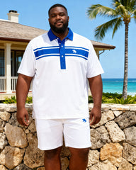 Big & Tall Men's Hawaii Holiday Blue & White Simple Polo Shirt Shorts Set