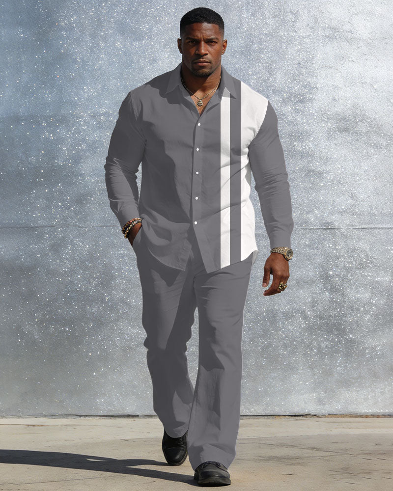 Men's Plus Size Casual Simple Party Dating White & Grey New Arrival Anti-Wrinkle Long Sleeve Shirt Trousers Business Casual Suit