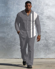 Men's Plus Size Casual Simple Party Dating White & Grey New Arrival Anti-Wrinkle Long Sleeve Shirt Trousers Business Casual Suit