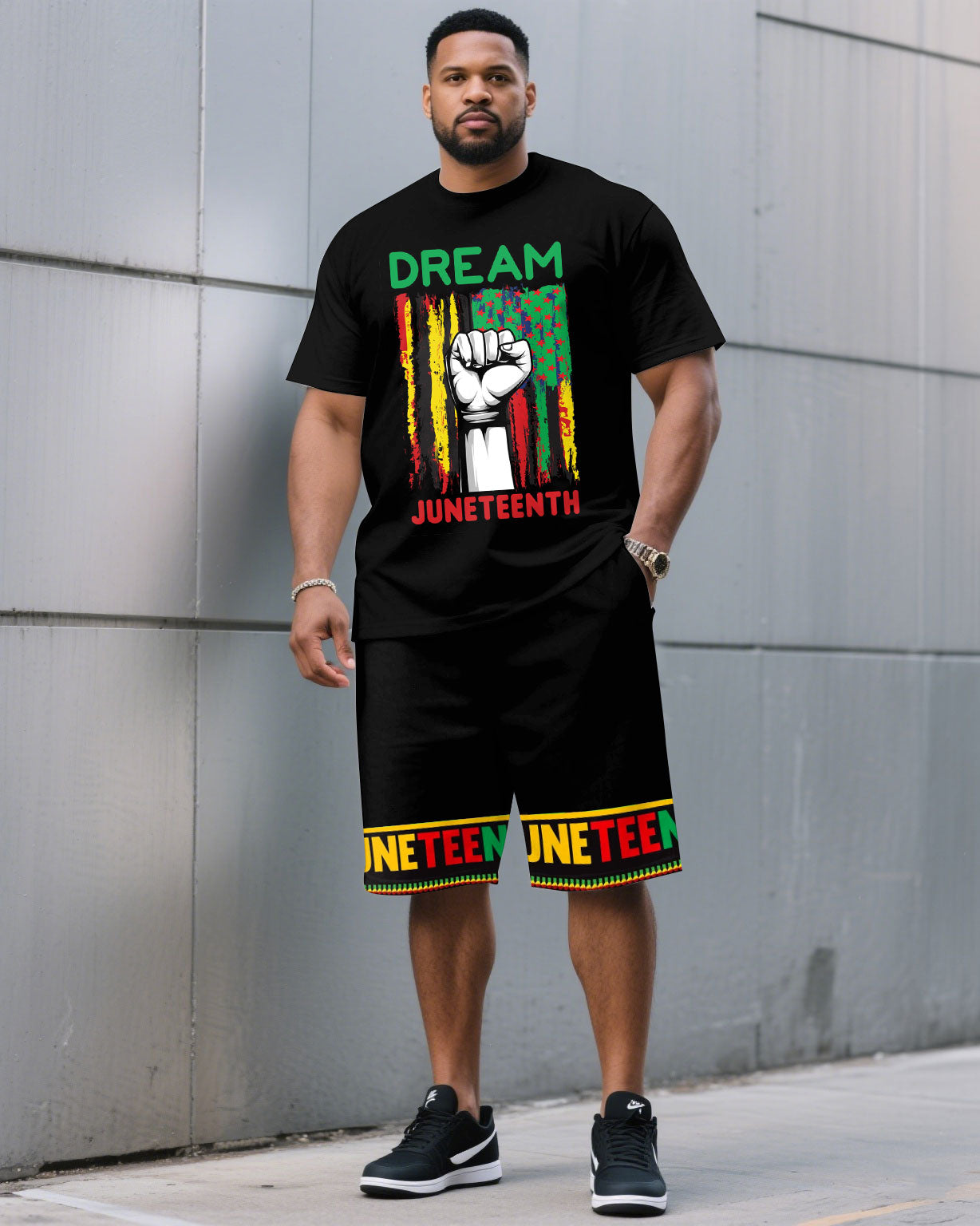 Freedom, Equality Memorial Ancestors June Festival Short-sleeved T-shirt Shorts Men's Loose Plus Size Set