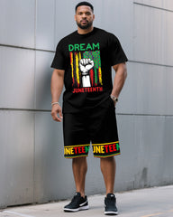 Freedom, Equality Memorial Ancestors June Festival Short-sleeved T-shirt Shorts Men's Loose Plus Size Set