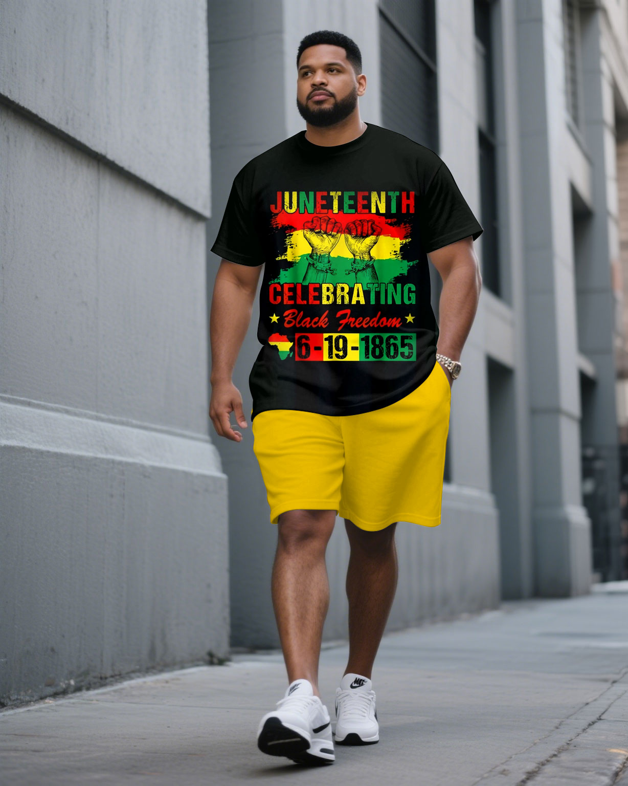 Big & Tall Men' June Festival Celebrates Black Free Short Sleeve T-Shirt Shorts Set