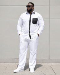 Big & Tall Men's Placket Neckline Features Stitching Chest Patch Pocket Long Sleeve Shirt Pants Suit