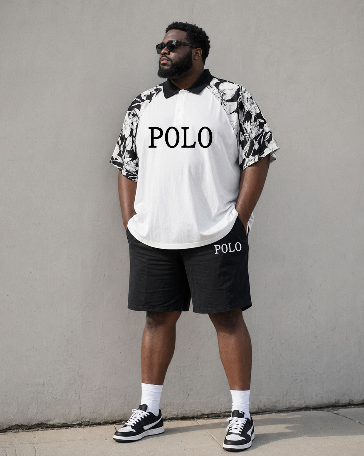 Big & Tall Men's Sleeve Printed Large Slogan POLO Short Sleeve Shorts Set