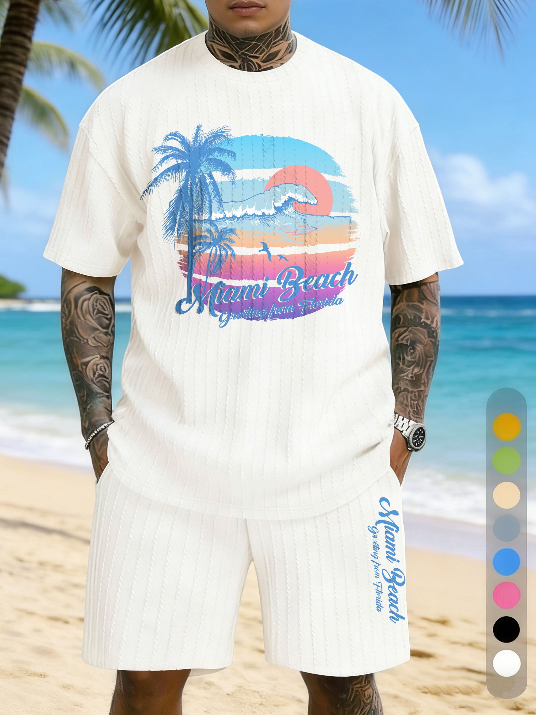 Hawaiian Texture Three-Dimensional Jacquard Plus Size Casual Suit