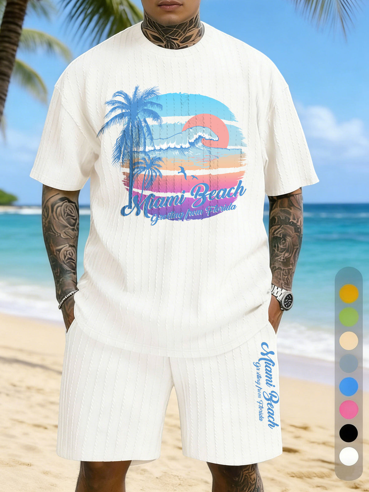 Hawaiian Texture Three-Dimensional Jacquard Plus Size Casual Suit