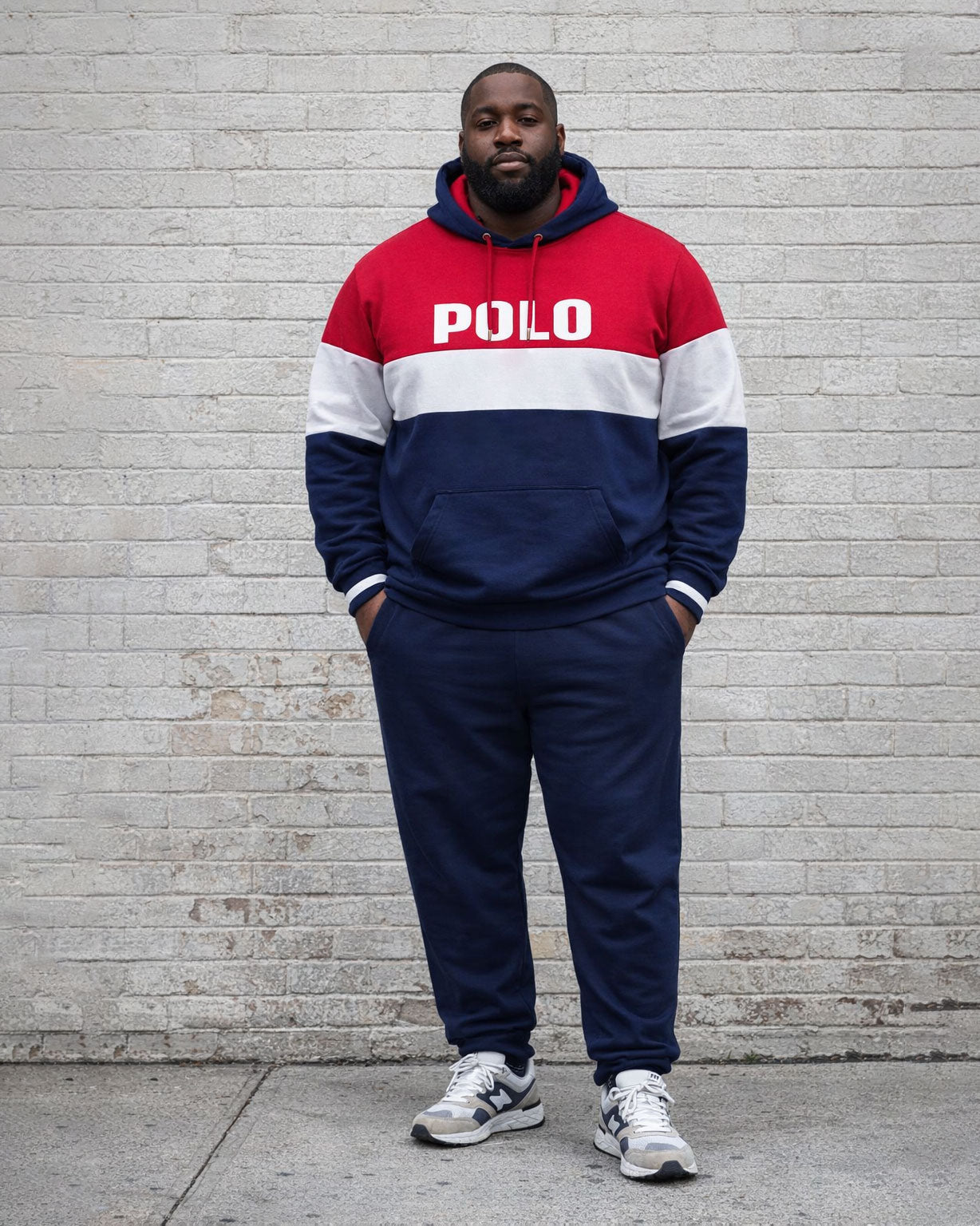 Large Size Men's Autumn And Winter Warm Contrasting Color Design Chest Large Printed Simple Daily Hoodie Sweatpants Set
