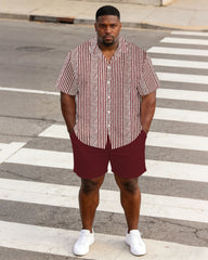 Men's Large Size Red Business Casual Short Sleeve Shirt Shorts Set