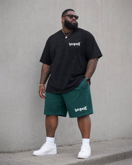 Big & Tall Men's Respect Slogan Print Short Sleeve T-Shirt Shorts Set