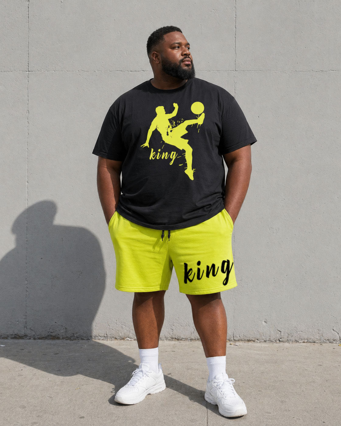 Big & Tall Men's Basketball King "king" Slogan Printed Short Sleeve T-shirt Shorts Set