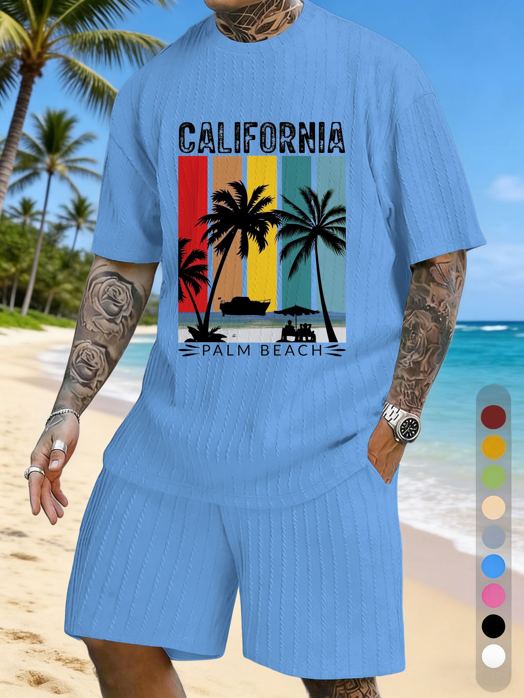 Chest Printed Casual Vacation Texture Three-Dimensional Jacquard Large Size Casual Suit