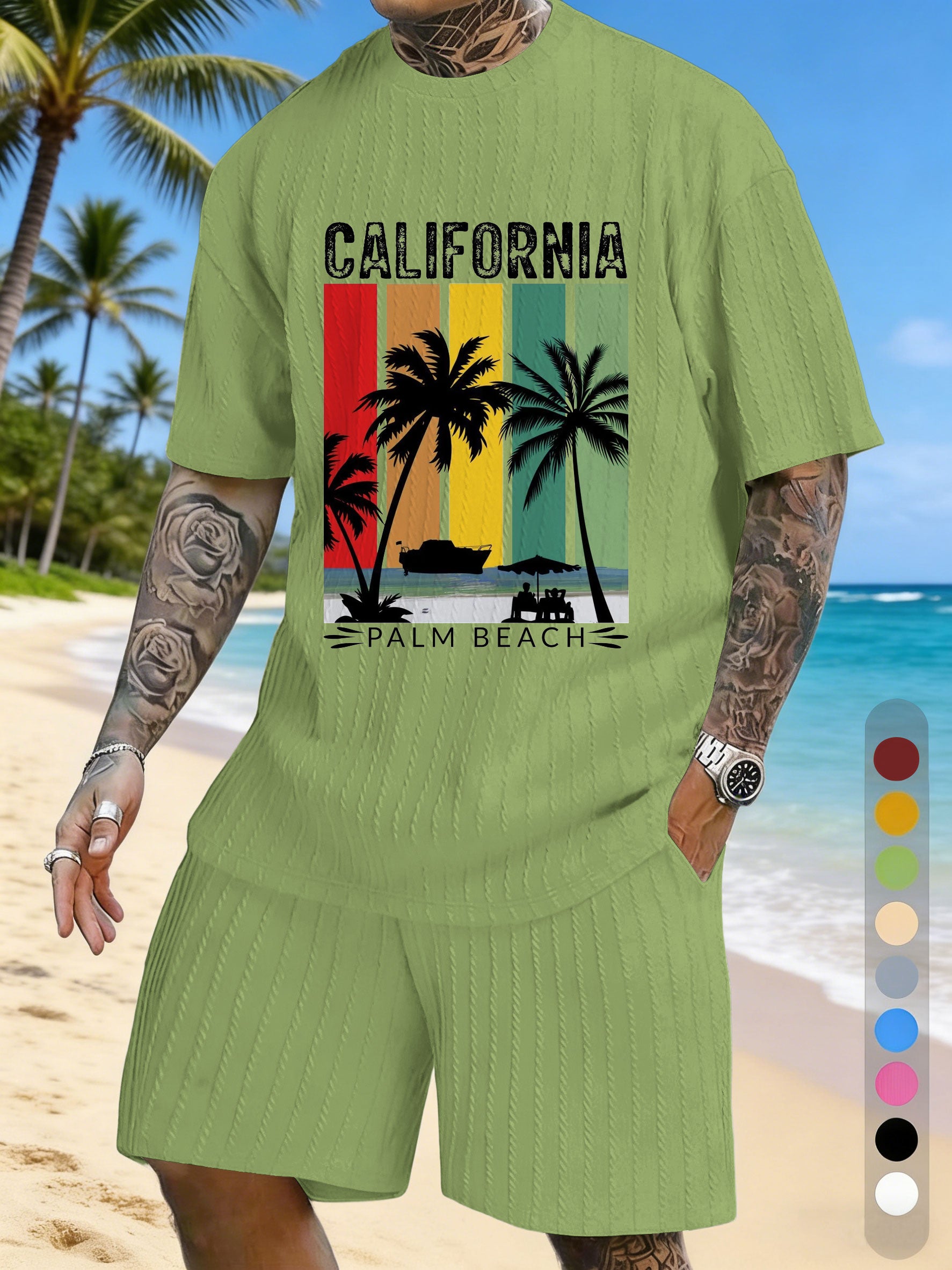 Chest Printed Casual Vacation Texture Three-Dimensional Jacquard Large Size Casual Suit