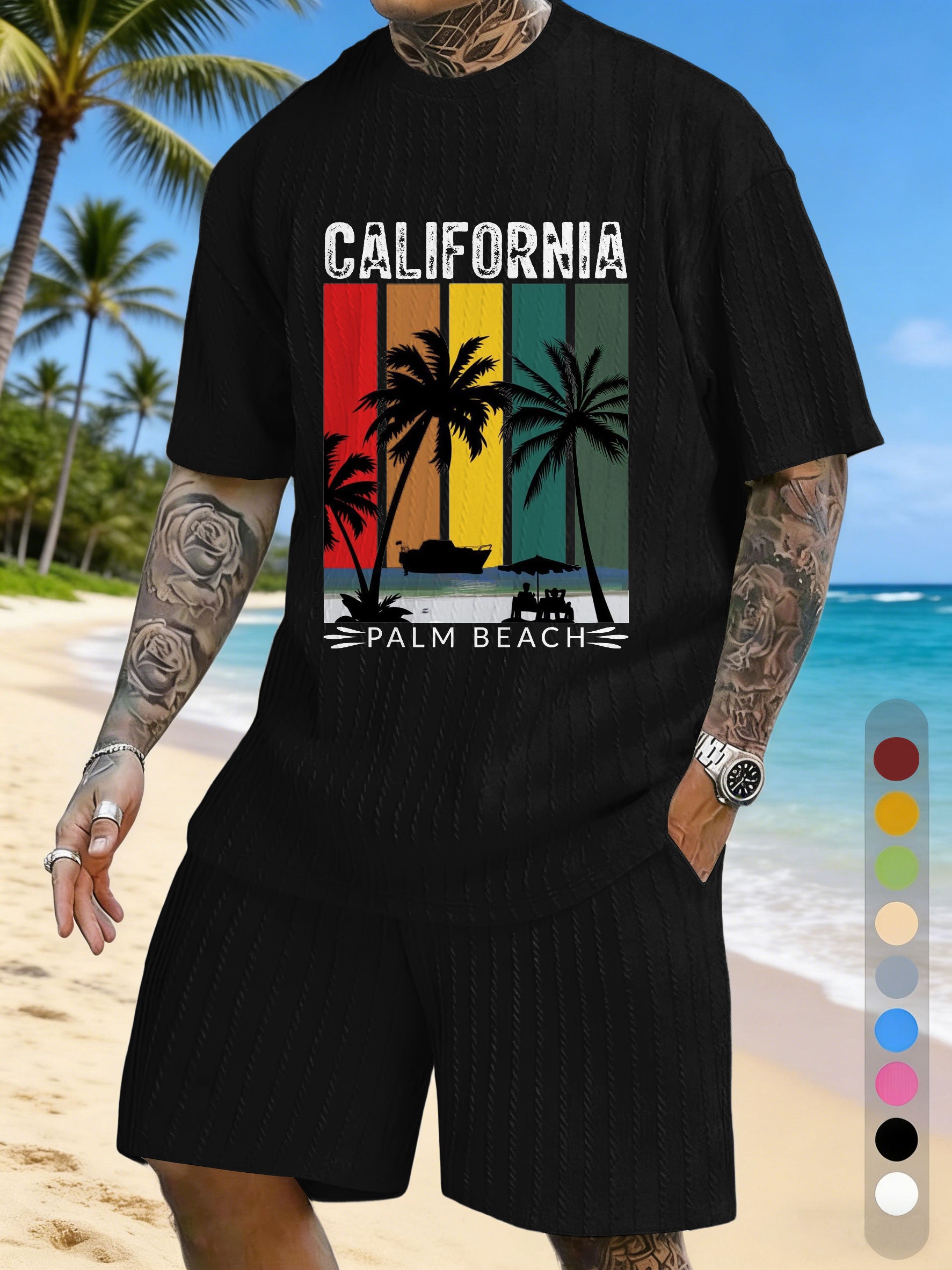 Chest Printed Casual Vacation Texture Three-Dimensional Jacquard Large Size Casual Suit