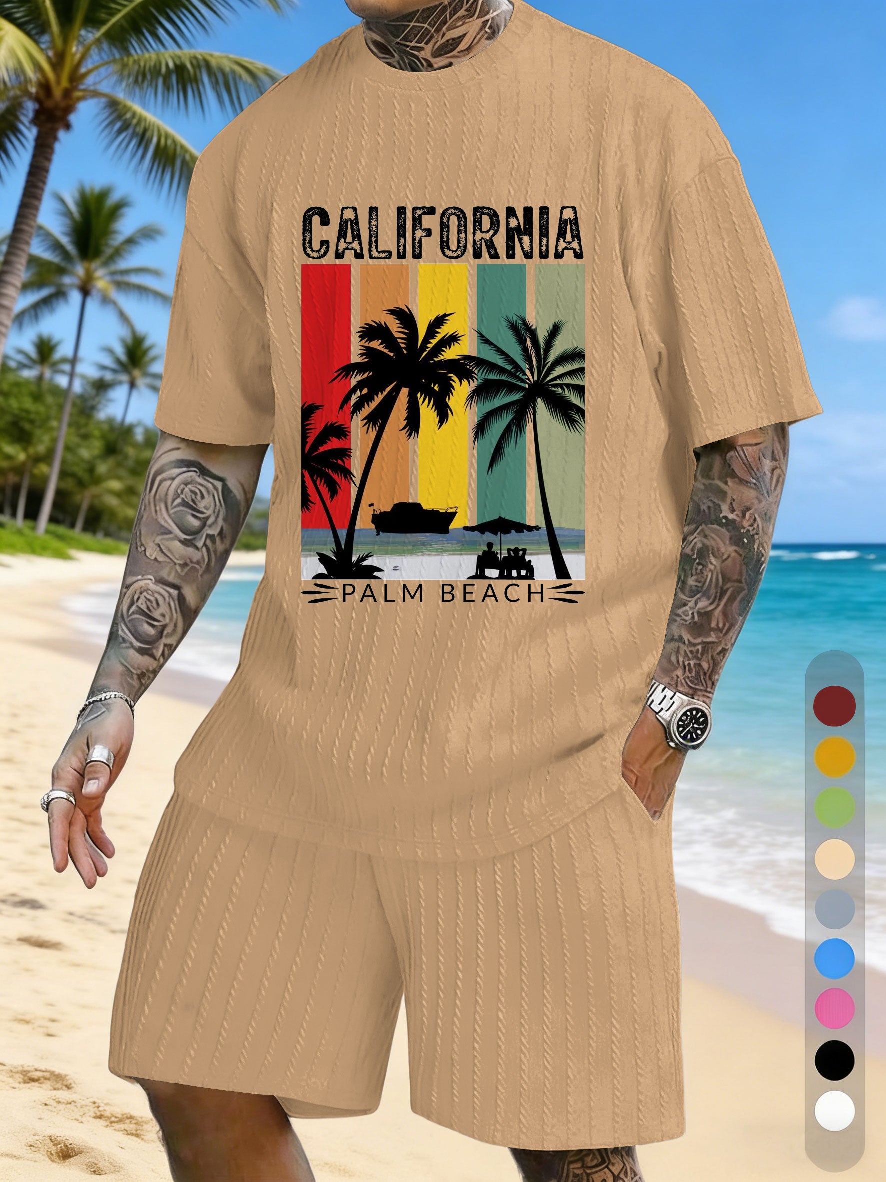 Chest Printed Casual Vacation Texture Three-Dimensional Jacquard Large Size Casual Suit