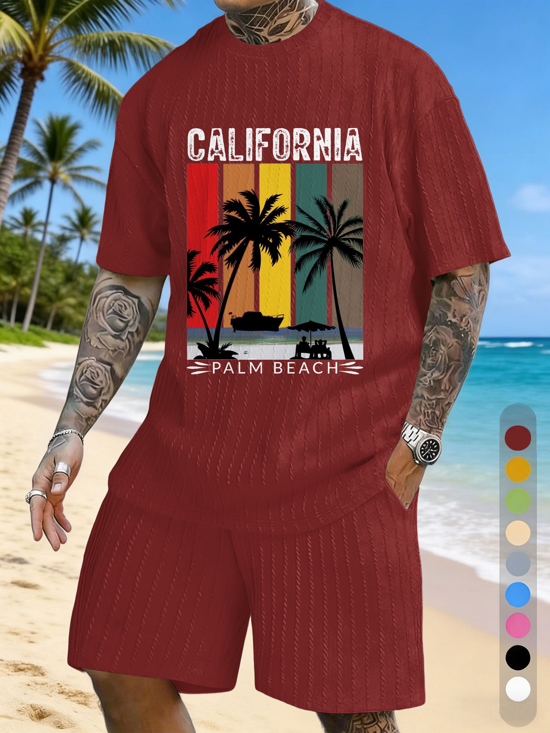 Chest Printed Casual Vacation Texture Three-Dimensional Jacquard Large Size Casual Suit