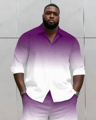 Big & Tall Men's Business Simple Gradient Contrast 2 Color Choice Long Sleeve Shirt Shorts Set