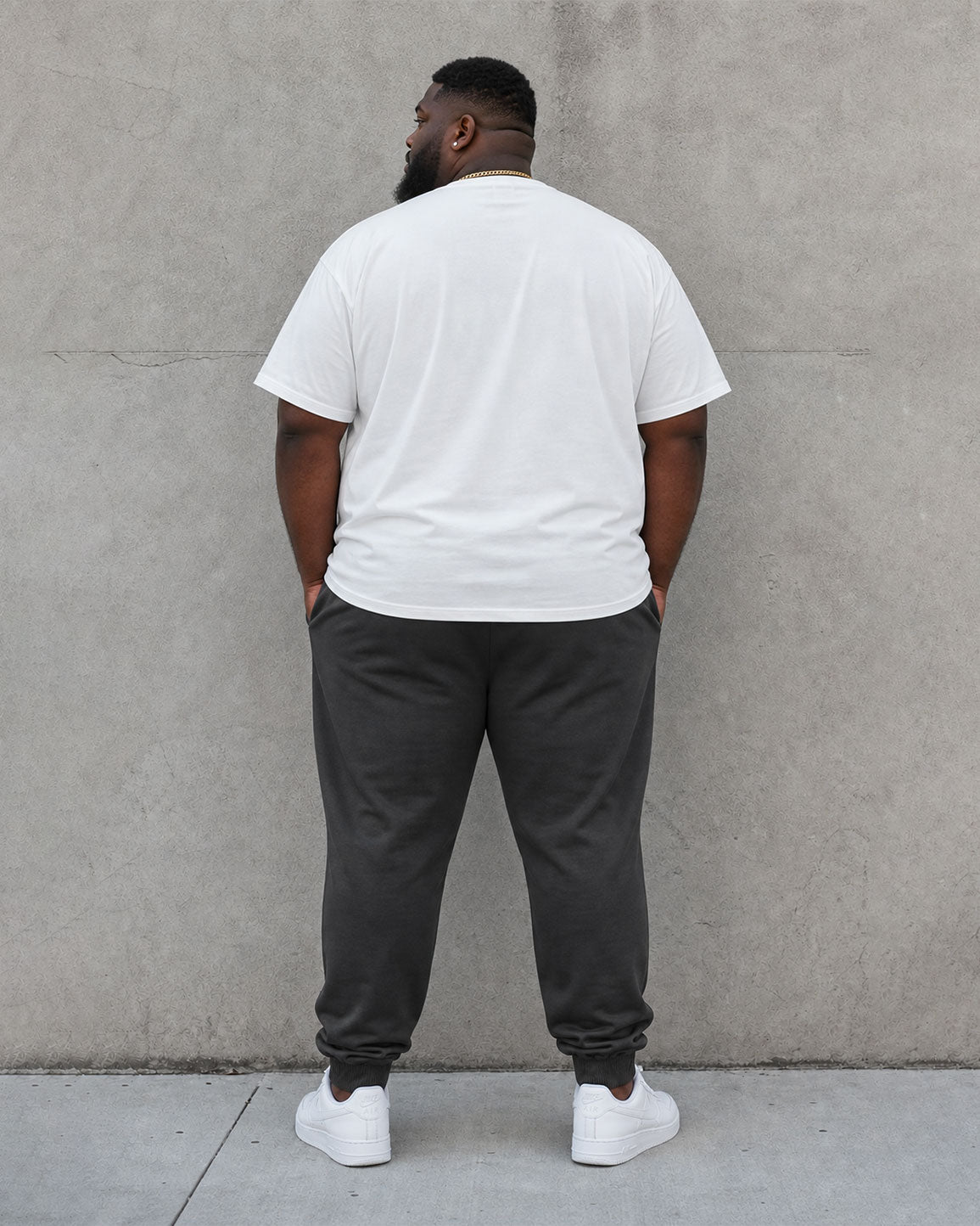 Big & Tall Men's White & Black Matching Simple Chest Letter Printed Short-sleeved T-shirt Sports Pants Set