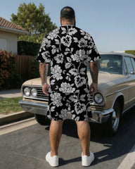 Big & Tall Men' High-end Exaggerated Full Print Short Sleeve T-shirt Shorts Set