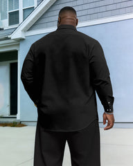 Men's Large Size Casual Vacation Dating Color Block Stitching Black Wrinkle-proof New Lasel Long-sleeved Shirt